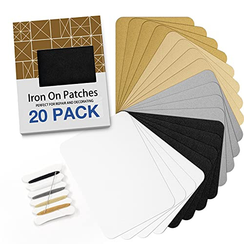 HTVRONT Iron on Patches for Clothing Repair, Fabric Patches Iron on, Black White Gray Beige Brown Repair Decorating Kit 20 Pieces Iron on Patch Size 3.7" by 4.9" -9.5 cm x 12.5 cm-
