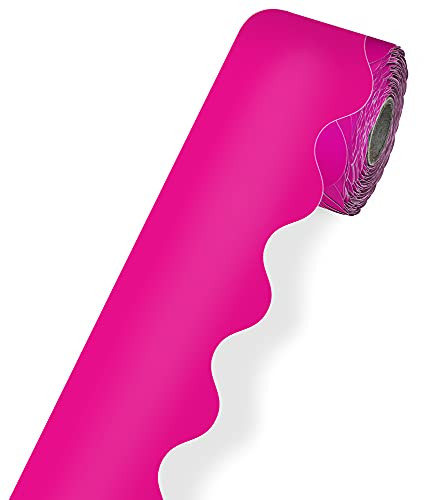 Carson Dellosa Hot Pink Scalloped Bulletin Board BorderRolled Tropical Border for Bulletin Board Decorations, Desks, Locker Displays, Homeschool or Classroom Decor -2.25" x 65'-