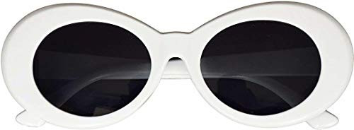 Clout Goggles Oval Mod Retro Vintage Sunglasses Round Lens, White Bold Thick Frame retro