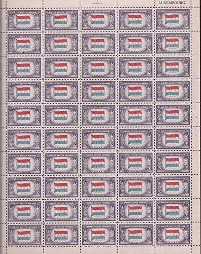 US Stamp - 1943 Overrun Country Luxembourg - 50 Stamp Sheet 912
