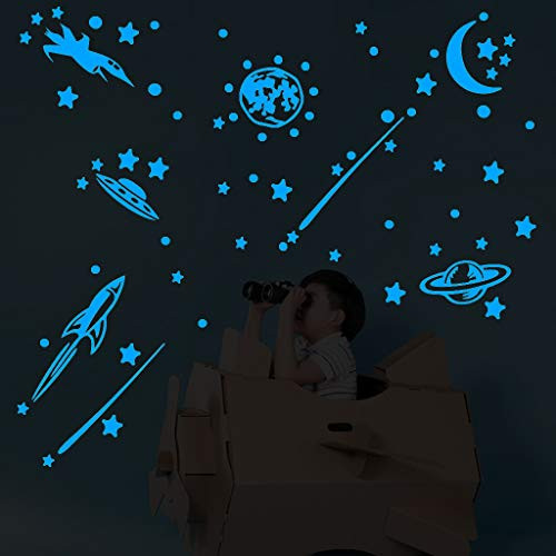 Glow in The Dark Luminous Wall Stickers,Star Moon Rocket Dot Luminous Kids Room Wall Sticker Decals Decor-Blue,- Glow in The Dark Luminous Wall Stickers,Star Moon Rocket Dot Luminous Kids Room Wall Sticker Decals Decor-Blue,-