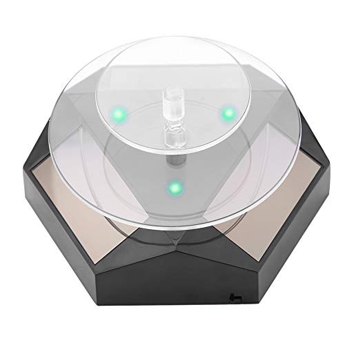Rotating Display Stand, Solar Showcase, Solar Power Showcase LED Light Turntable Clock Phone Jewelry Ring Display Stand 360 Rotating-schwarz-