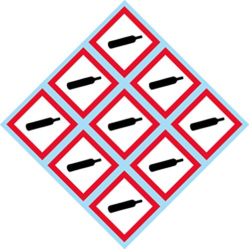 GHS Compressed Gas, Cylinder, Pictogram, 2" W x 2" H Decal, Label, kit OSHA Compliant, Vinyl Sticker, Sheet, 9 of The Decals per Sheet