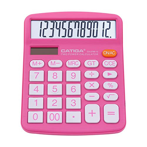 Desktop Calculator 12 Digit with Large LCD Display and Sensitive Button, Solar and Battery Dual Power, Standard Function for Office, Home, School, CD-2786 -Pink-