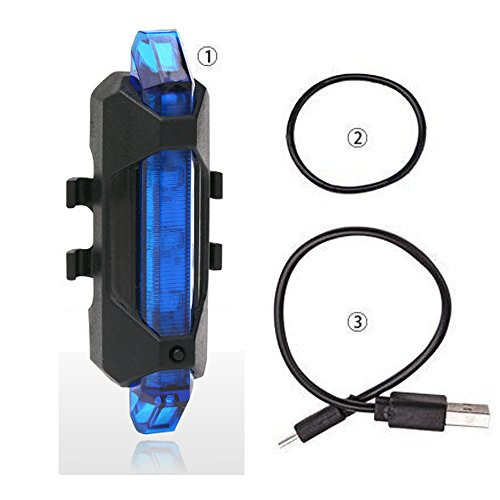ShiChengWei USB Rechargeable Bicycle Light Front And Tail Set 5 LEDs 4 Modes Head Back Bike Flashing Safety Warning Lamp Fit For All Cycling Pack -blue-
