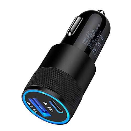 USB C Car Charger, 30W 2Port Fast Charging PD 3.0 Car Charger Adapter for iPhone 12 Pro Max/12 Mini/11 pro/11/x/8, Samsung Galaxy, LG, Pixel, Moto,5.4A Quick Charge USB Cargador Carro Lighter Adapter