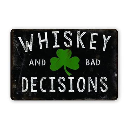FGRYFRU Bad Decisions Tin Sign Vintage Retro Metal Poster Home Garage Bar Coffee Kitchen Clover Wall Decor Plaque for Man Cave 12x8 Inch