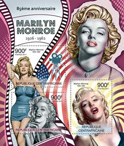 WD02/12/21-Central Africa 2011 Marilyn Monroe 3 Stamp Sheet Scott 1579 3H-243