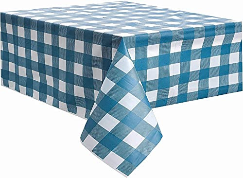 6-Pack Premium Gingham Checkerboard Disposable Plastic Tablecloths 54" x 108" Rectangle Table Cover -Blue/White-