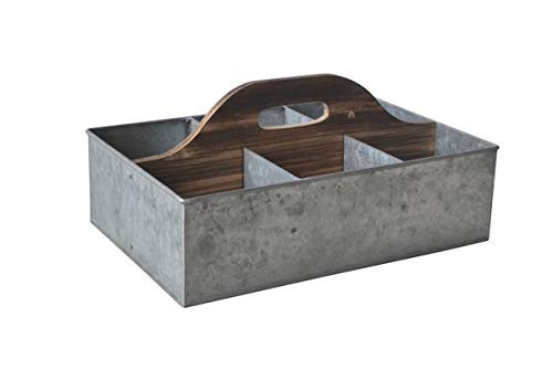 Cheung's FP-4414L Galvanized Storage Caddy with Wood Center Handle Silver, Brown