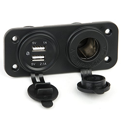 Tonsiki Dual Usb Phone Motorcycle Waterproof Cigarette Lighter Socket Set Splitter 12v 2.1a Charger Power Adapter
