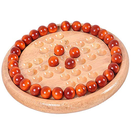 Nicedea Wooden Ball Challenge Board Game Marble Solitaire Chese for Fun Brain Teaser Leisure Christmas Party Game, Khaki