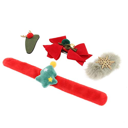 BESTOYARD Christmas Slap Bands Christmas Hair Clips Plush Snap Bracelets Cute Plush Hair Barrettes for Xmas Holiday Party Kids Gift Bag Fillers -Green-