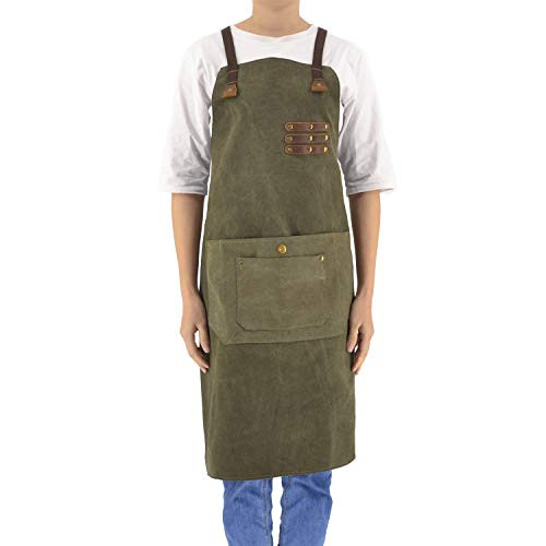 Work Apron for Men Women Canvas Leather,Bid Adjustable,With Pocket Denim,Professiona Chef,BBQ,Blacksmith,Woodworking,Machinist,Barber,Tool Aprons