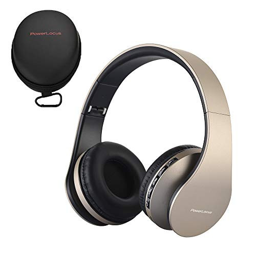 PowerLocus Wireless Bluetooth Over-Ear Stereo Foldable Headphones, Wired Headsets with Built-in Microphone for iPhone, Samsung, LG, iPad (Gold)
