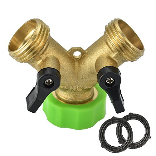OurRich Garden Hose Splitter Brass 2 Way Water Hose Connector / 2 Extra Rubbers /
