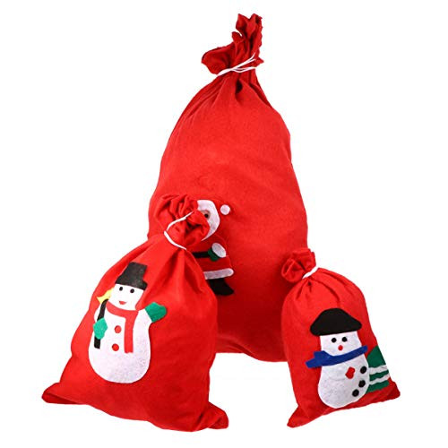 Cabilock Christmas Gift Bags Santa Claus Sack Drawstring Xmas Favor Bags Present Wrapping Bag Santa Backpack for Holiday Party Bag Fillers Supplies 3pcs