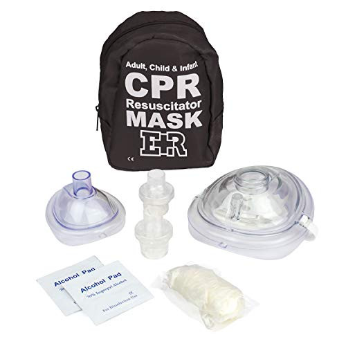 Ever Ready First Aid Adult and Infant CPR Mask Combo Kit with 2 Valves with Pair of Nitrile Gloves  and  2 Alcohol Prep Pads - Tactical Black