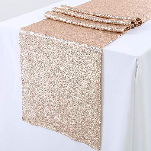 TRLYC Sequin Table Runner, 12 by 132-Inch Sequin Table Runners, Champane Gold