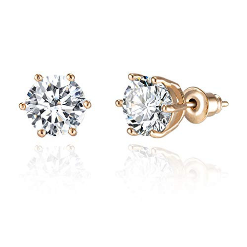 IBEEDOW 8MM Stud Earrings Diamond Round Cubic Zirconia Earrings For Women White Cubic Zirconia Earrings