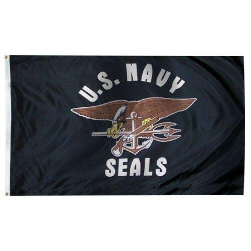 Trade Winds 3x5 Black U.S. Navy Seal Seals Poly Nylon Flag 3'x5' Banner Grommets Clips Set Fade Resistant Premium