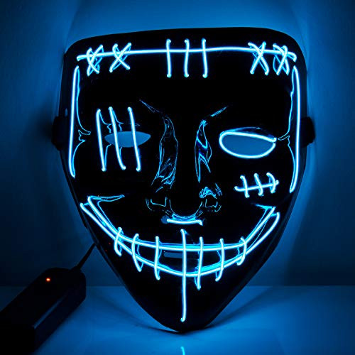 Halloween Mask LED Light Up Mask Scary Mask Purge Mask for Cosplay Halloween Costume Masquerade Parties,Carnival -Blue-