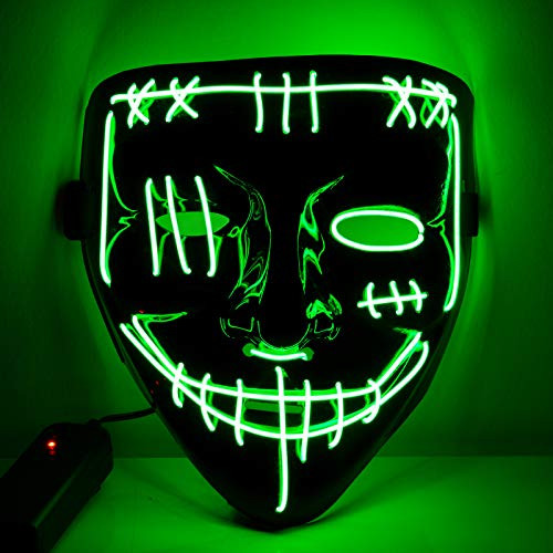 Halloween Mask LED Light Up Mask Scary Mask Purge Mask for Cosplay Halloween Costume Masquerade Parties,Carnival -Green-