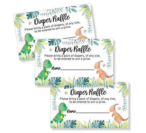 50 Dinosaur Diaper Raffle Tickets Diaper Raffle Ticket Lottery Insert Cards Baby Shower Invitations, Supplies and Games for Baby Reveal Party, Gender Neutral Bring a Pack of Diapers