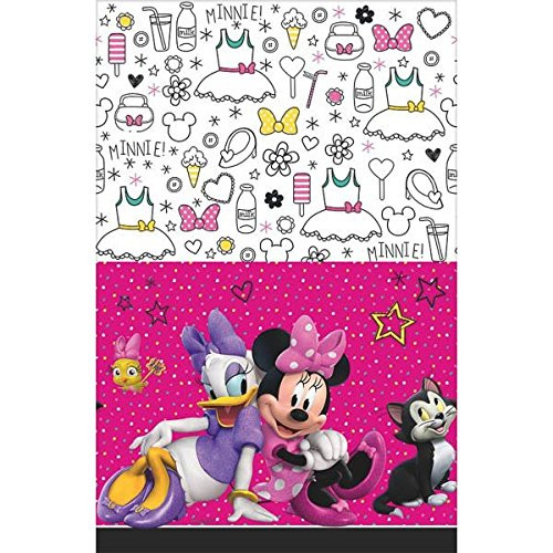 Disney Minnie Plastic Table Cover Birthday Party Tableware Decoration -1 Piece-, Pink, 54" x 96".