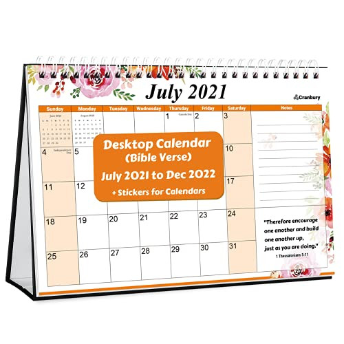 CRANBURY Christian Desk Calendar 2021-2022 - -Bible Calendar-, Use Bible Verse Calendar Now to December 2022, Inspirational Standing Desk Calendar 2022, Floral Designs, Christian Calendar 2021-2022