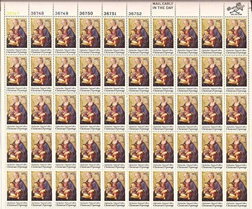USPS 1975 Christmas Madonna and Child - Full Sheet of 50 x 10 Cent Stamps Scott 1579 USPS 1975 Christmas Madonna and Child - Full Sheet of 50 x 10 Cent Stamps Scott 1579