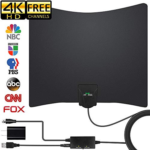 HDTV Antenna, 2019 Newest Digital Indoor TV Antennas, 130 Miles Range with Amplifier TV Signal Booster for 1080P 4K Free Channels Support All TV's with 16.5ft Longer Coax Cable
