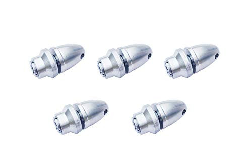Karcy 5Pcs RC Airplane Bullet Spinners Propeller Adapter Saver Silver for Shaft Brushless Motor -3mm Aperture and 5mm Output axle-