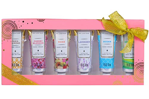 Spa Luxetique Hand Cream with Shea Butter, Natural Hand Lotion Set, 6 Travel Size Moisture Hand Cream for Dry Cracked Hands, Nourishing Hand Cream Gift Set for Women or Her,1.02oz Tube.