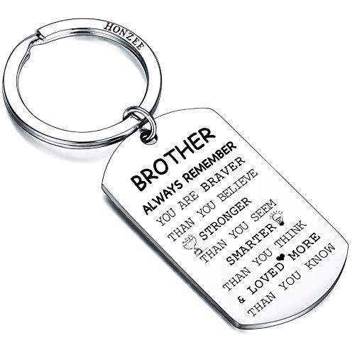 HONZZ Brother Birthday Gifts for Brothers from Sister Best Brother Gifts from Brother Unique Keychains Big Brother Inspirational Gifts Always Remember You are Braver Than You Believe