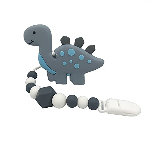 Teethers for Babies 0-6 Months,Teething Toys for Babies 0-6 Months,Dinosaur Baby Teething Toys,Silicone Teethers with Relief Beads and Pacifier Clips BPA Free
