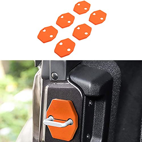 Bzsunway Exterior Accessories Door Lock Cover Screw Protector Trim for 2018-2021 Jeep Wrangler JL JLU Jeep Gladiator JT 2020 2021 6PAC  -Orange-