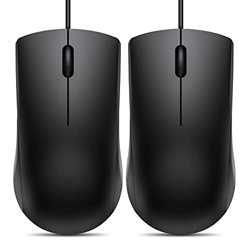Vic Tech FL Wired Computer Mouse, 3-Button USB Mouse for Right or Left Hand, 2 Pack Wired Mouse for Laptop, Computer, PC, Desktop, Chromebook, Notebook, Mac -Black-