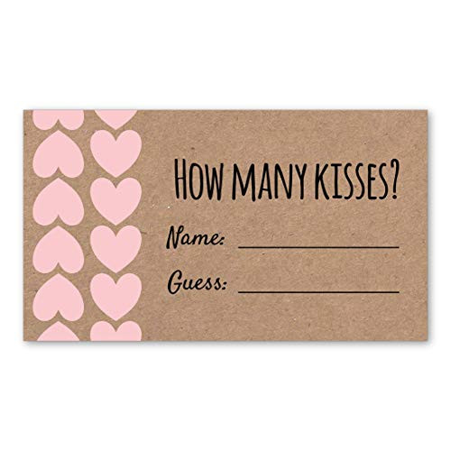 How Many Kisses for the Soon to be Mrs Bridal Shower Game -Kraft/Pink- 1 Sign and 30 Guess Cards -30 Guess Cards Only-