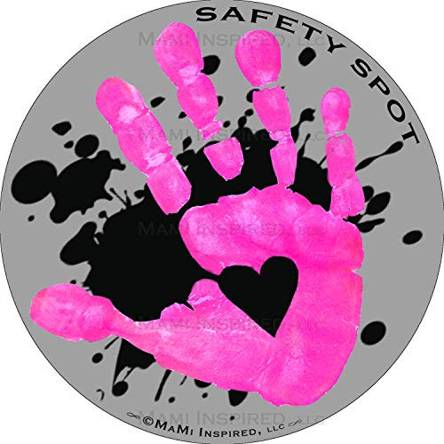 Safety Spot Magnet - Kids Handprint for Car Parking Lot Safety - Gray Background with Splat -Pink-