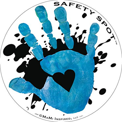 Safety Spot Magnet - Kids Handprint for Car Parking Lot Safety - White with Black Splat Background -Blue-