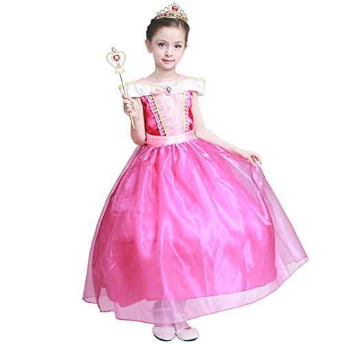 LOEL Girls New Princess Party Costume Aurora Long Dress, 140CM,140cm for 6-7 year,Pink LOEL Girls New Princess Party Costume Aurora Long Dress, 140CM,140cm for 6-7 year,Pink