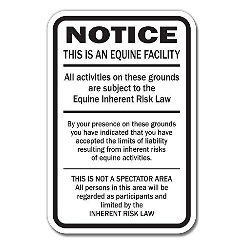 Supplemental Equine Liability Sign Warning Statute Horse Barn Stable Farm Signs, 10" X 14" Decal