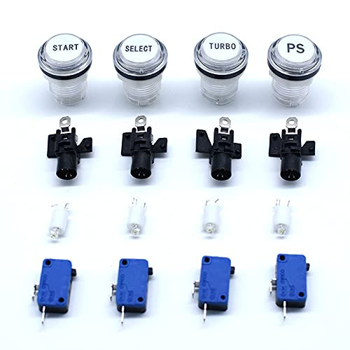 Arcity 4 Pcs/Lot 30mm Arcade LED Push Buttons 12V Illuminated Lit Start Select PS Turbo Pattern with Micro Switch for Arcade Machine Games Console MAME Jamma Parts Durable New