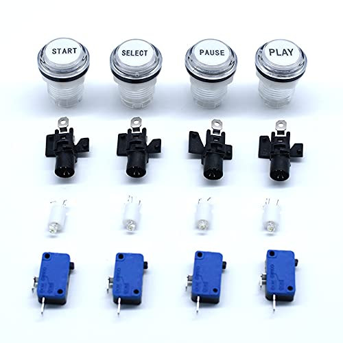 Arcity 4 Pcs/Lot 30mm Arcade LED Push Buttons Illuminated 12V Lit Start Select Pause Play Pattern with Micro Switch for Arcade Machine Games Console MAME Jamma Parts Durable New