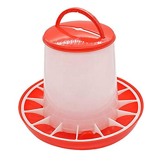 1pc Poultry Plastic Feeder with Handle Automatic Poultry Feeder Chicken Duck Lid Handle Bucket Feed Dispenser