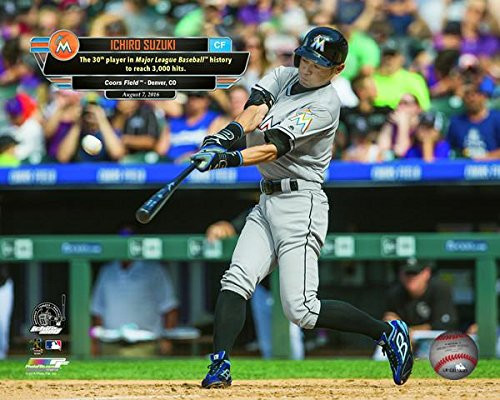 MLB Ichiro Suzuki Miami Marlins 2016 3000th Hit Action Photo -Size: 8" x 10"-