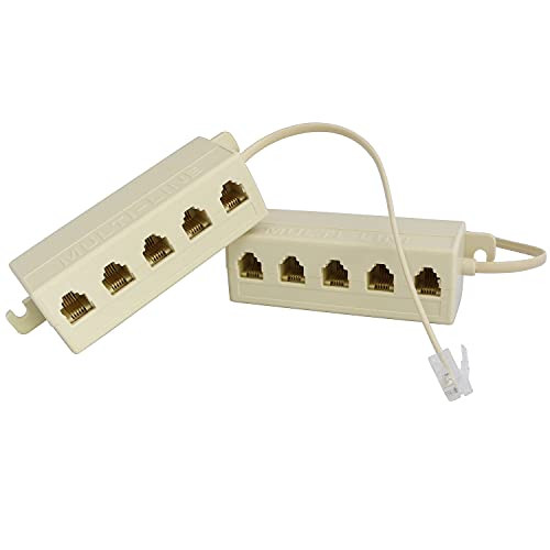 Longdex Five-way Phone Splitter 2PCS RJ11 6P4C Telephone Line 1 Male to 5 Female Modular T Adapters Jacks