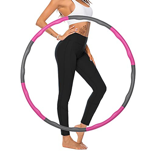Hoola Hoop for Adults - 8 Section Detachable Hoola Hoops, Weighted Fitness Workout Hoop for Exercise - Weight Loss and Burning Fat Upgrade Version Exercise Weighted Hoops for Woman and Man-Pink and Gray? Hoola Hoop for Adults - 8 Section Detachable Hoola Hoops, Weighted Fitness Workout Hoop for Exercise - Weight Loss and Burning Fat Upgrade Version Exercise Weighted Hoops for Woman and Man-Pink and Gray?
