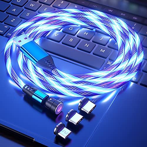 Bojianxin Magnetic Charging Cable 3A Fast Charge 540 Rotation Support Data Sync,LED Flowing 3 in 1 Magnetic Cable Compatible with Micro USB, Type C and i-3.3 feet Cable-